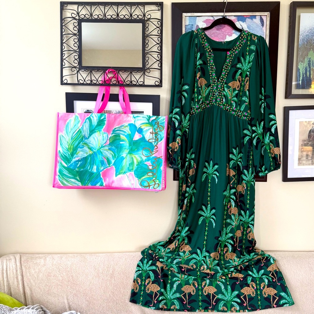 NWOT 🦄 Lilly Pulitzer Wexlee Long Sleeve Maxi Dress Evergreen Stir It Up Size 10 - Picture 4 of 10